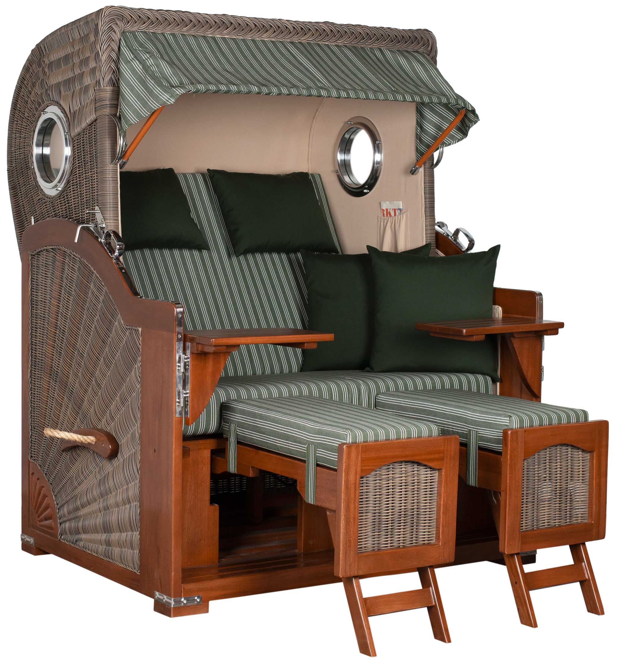 Strandkorb Rantum Bullauge Mahagoni PE Grey Dessin 504 Grau